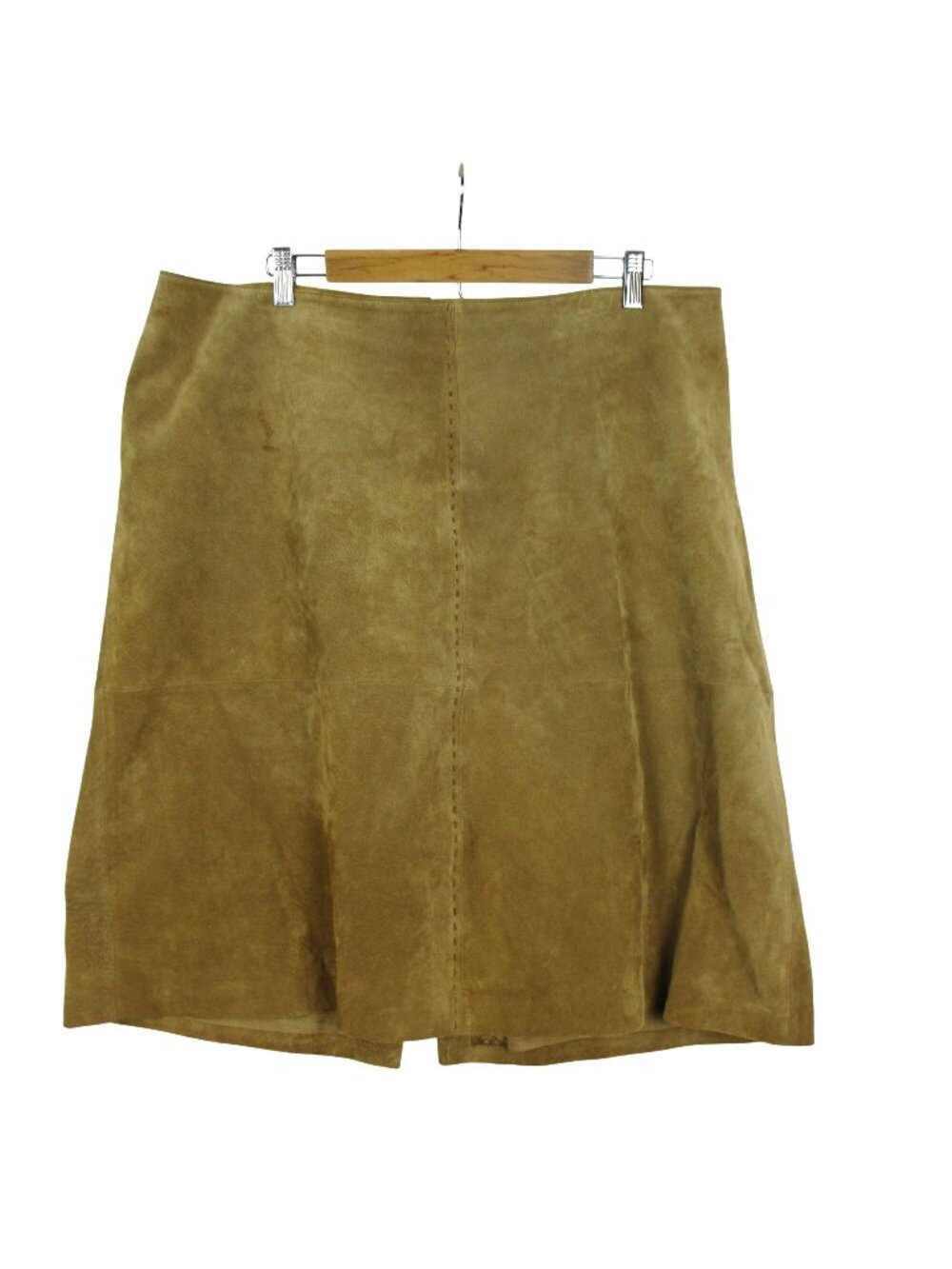 Massini Brown Genuine Suede Leather Midi Skirt Washable 20W Vintage Y2K Cottage